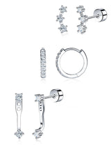 Moissanite 925 Sterling Silver Flatback Stud Jacket Earring Stacks 3 Pairs