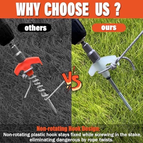 12 Pack Tent Stakes Heavy Duty - 8" Ground Anchors Screw in - Camping Stakes with Grow in The Dark Heads - Metal Threaded Tent Spikes with Hex Head Driver and Storage Box