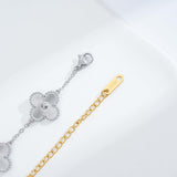 Acicihenn Waterproof Four-Leaf Clover Bracelet, Adjustable Link Double Sided Jewelry, Lovely Fashion Jewelry Gift for Women Gold Bracelet + Silver Bracelet