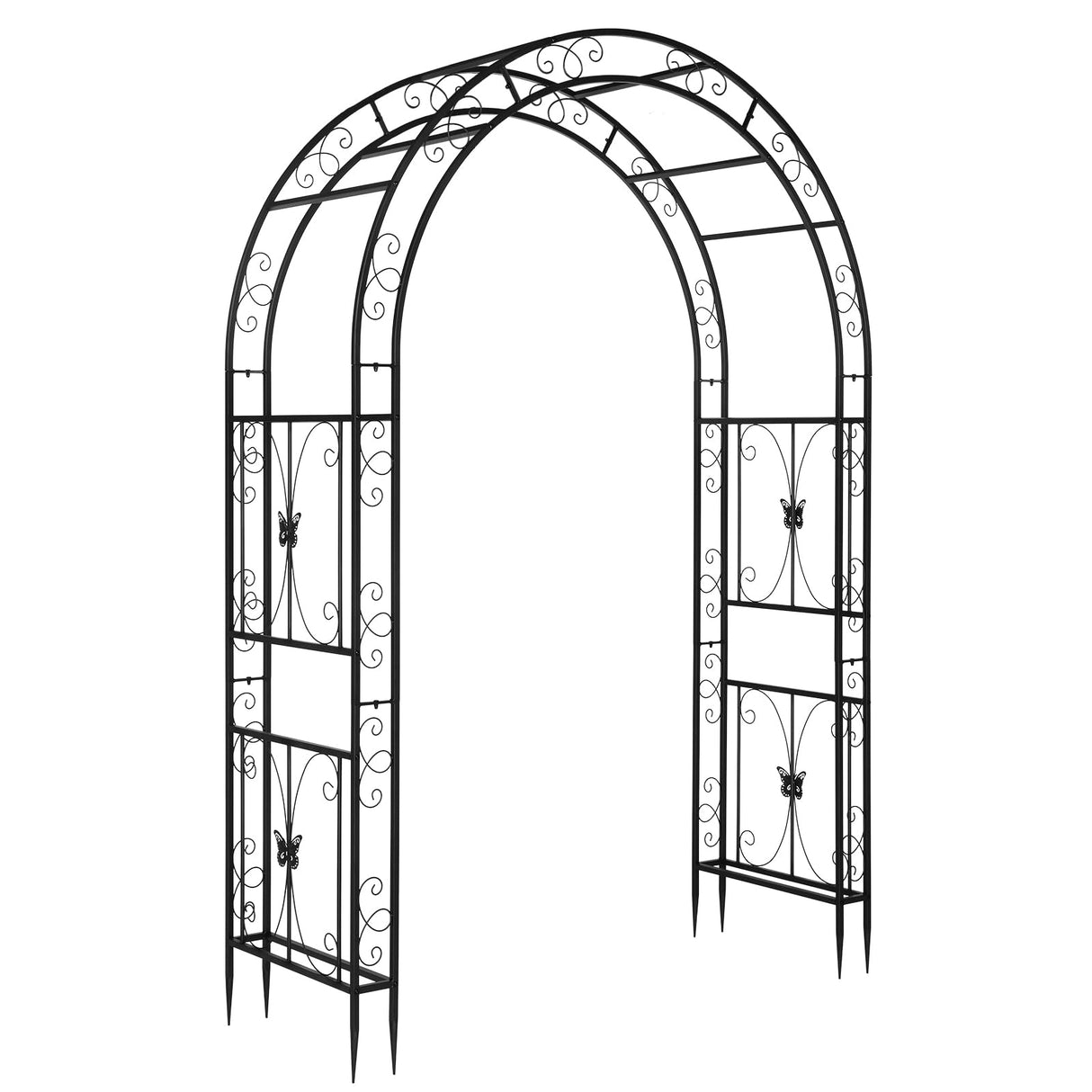 VINGLI Garden Arbor, Arch Archway for Wedding Ceremony Party, Steel Garden Trellis for Plant Climbing, Christmas Garden Decorations Pergola for Garden, Backyard, Lawn (Black, 7.9FT)