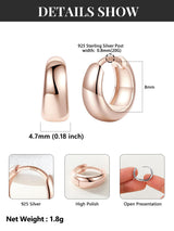Silvora Rose Gold Huggie Earrings for Women, Small Chunky Hoops with 925 Sterling Silver Post, Lightweight Rose Gold Earrings, 8mm