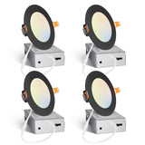 Amico 4 Pack 4 Inch Black 5CCT Ultra-Thin LED Recessed Light with Junction Box, 2700K/3000K/3500K/4000K/5000K Selectable, 10W Eqv 60W 800LM Dimmable Canless Wafer Downlight, ETL & FCC