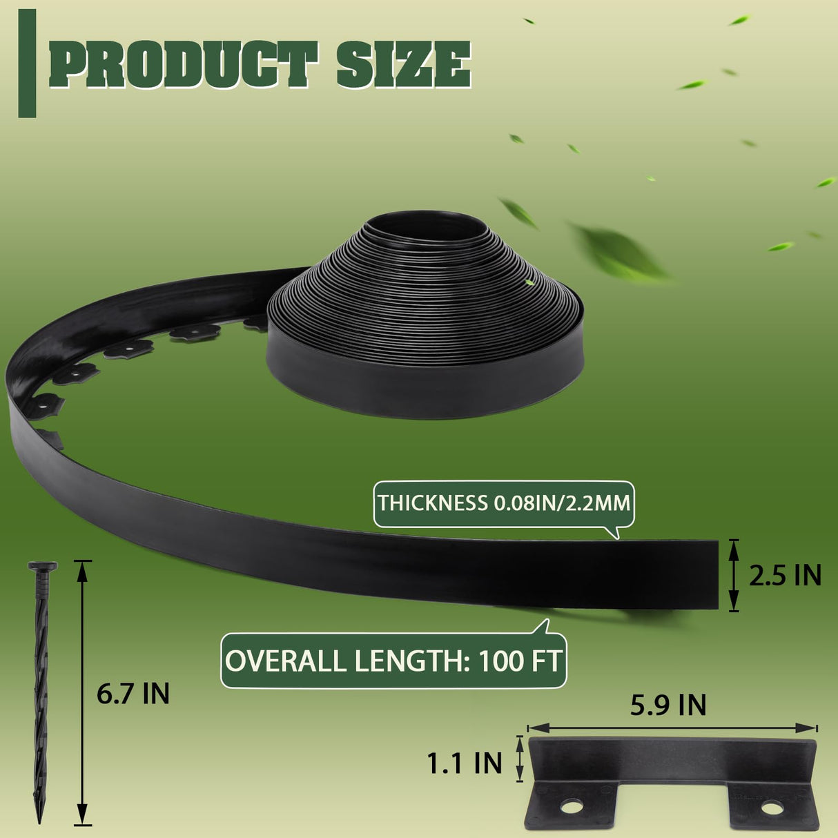 Landscape Edging 2.5 Inch Tall 100 FT, Black Edging for Landscaping with 5Pcs connectors and 120 Pcs Anchoring Spikes for Garden Flower Beds Yard Lawn