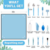 20pcs Small Gardening Tools Gifts for Women Beginners - Garden Hand Tools Set for Indoor Succulent Bonsai Plants Transplanting, Included 39" Plant Repotting Mat/Miniature Shovel/Labels, Blue