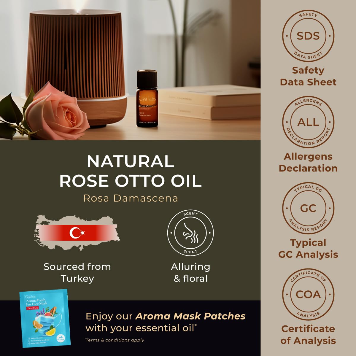 Gya Labs Rose Essential Oils for Skin Use - 0.34 Fl Oz - 100% Pure Natural Rose Oil for Face, Hair, Diffuser, Perfume & Candle Making Scent Aromatherapy