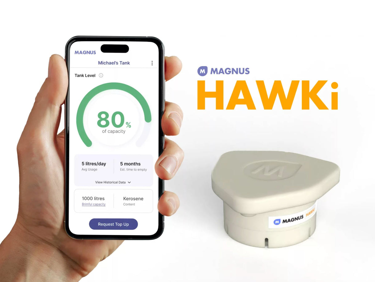 Magnus HAWKi Smart Oil Tank Level Monitor Radar Gauge - Bluetooth Connection to Phone App, Universal Fit - No Drilling Required - Plastic Oil Tank Level Gauge.