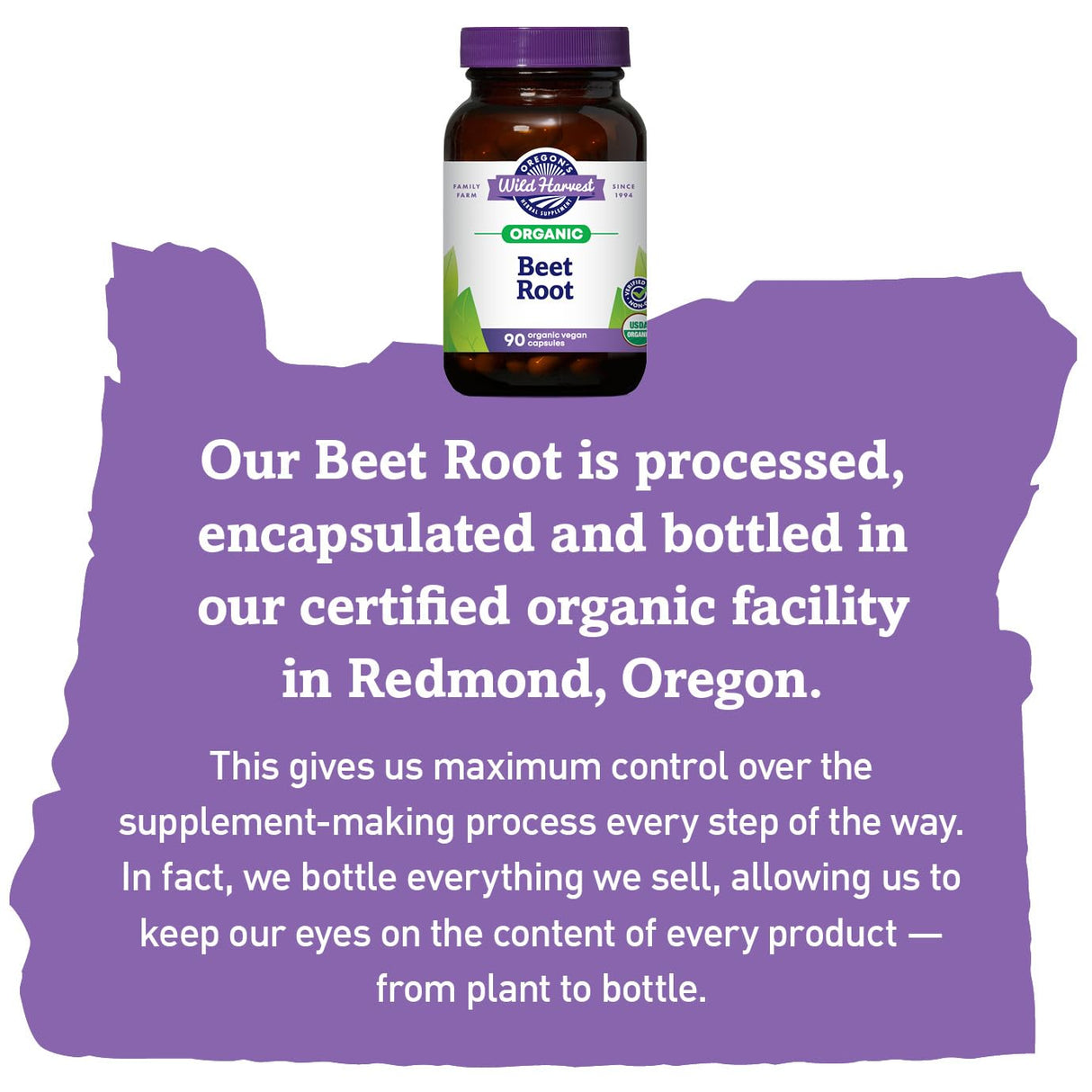 Oregon's Wild Harvest Organic Beet Root Capsules – 90 Vegan Capsules – USDA Certified Organic Beet Root Powder – Non-GMO, Gluten-Free, Dairy-Free, Soy-Free – Grown in North America – Made in The USA