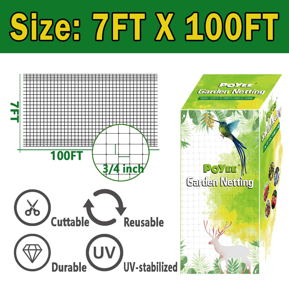 POYEE Bird Netting, 7.5x100FT Heavy Duty Garden Netting
