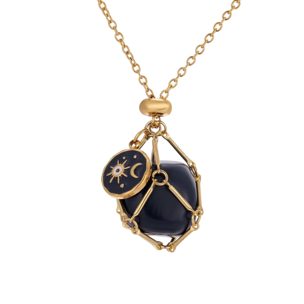 MIXJOY Black Obsidian Crystal Necklace, Sun and Moon Celestial Pendant Gothic Jewelry for Women, Dark Academia Aesthetic Black Gemstone Protection Gift for Halloween Christmas Birthday, Small