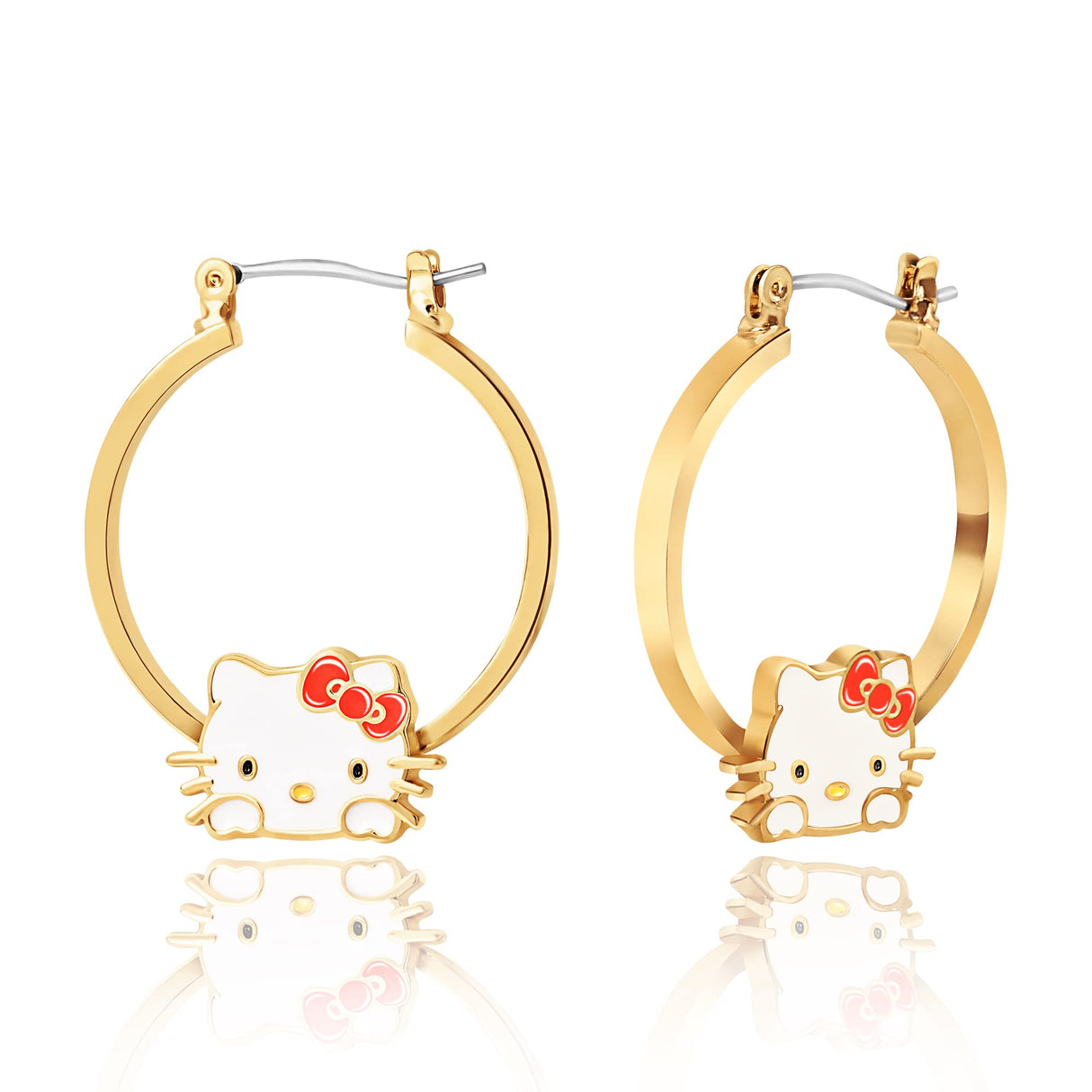 Hello Kitty Hoop Earrings for Women Official License, Gold Tone