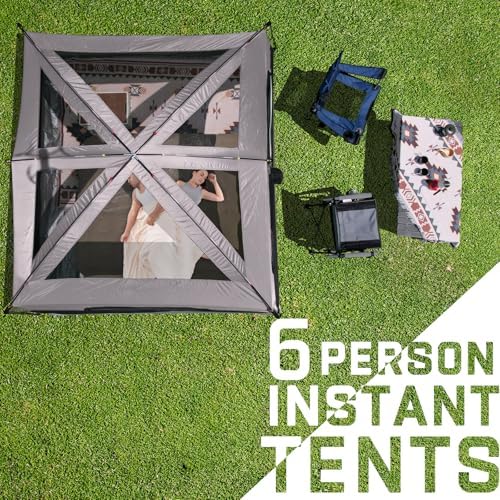 Happy Travel Tent 6 Person Tents for Camping, Waterproof Easy Setup Camping Tent with Rainfly, Portable Large Family Cabin Tent with 5 Large Mesh Windows and Carry Bag for Outdoor Camping & Hiking