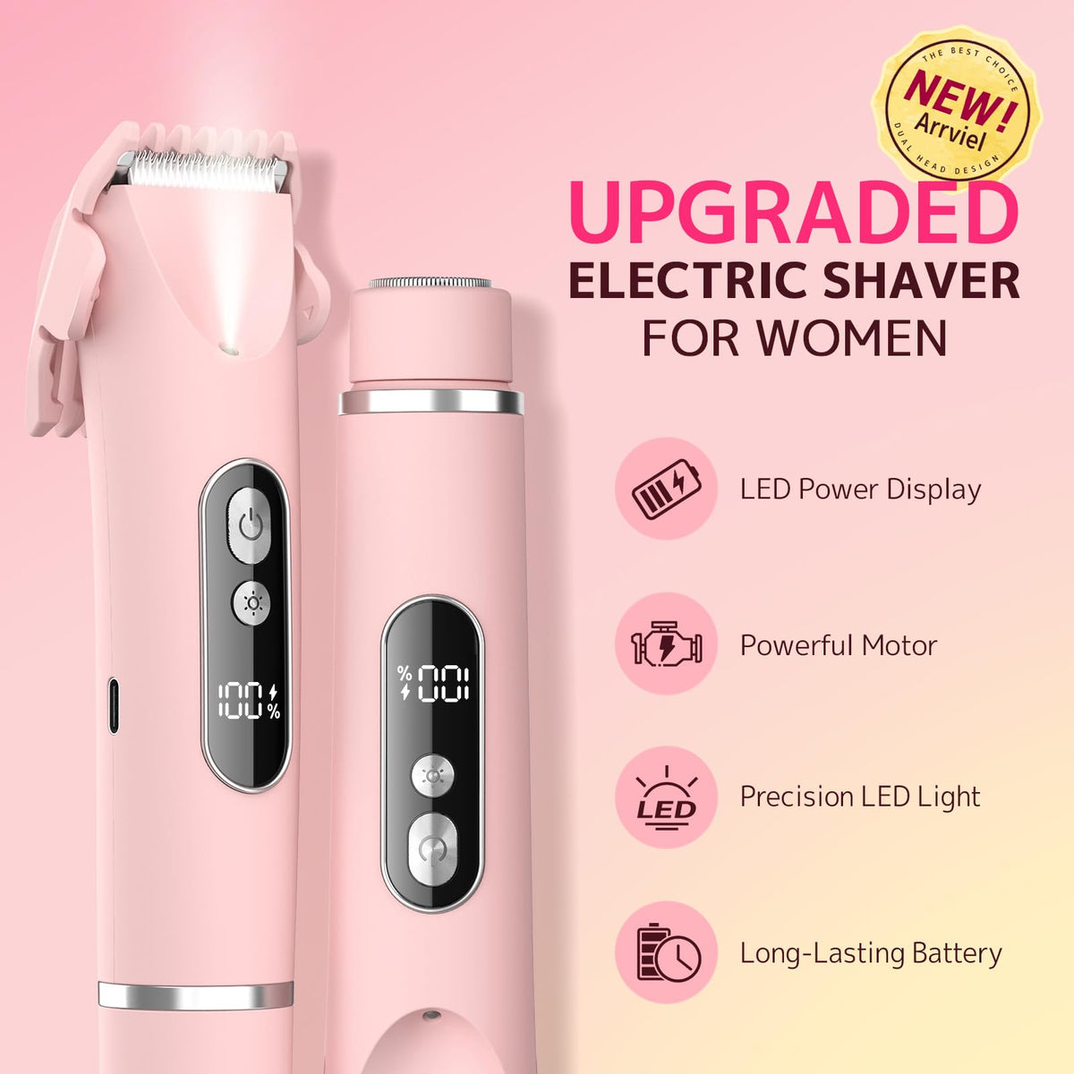 CoolHair Bikini Trimmer for Women,Smooth Electric Razor for Sensitive Skin, IPX7 Waterproof Wet & Dry Cordless Body Shaver Replacement Heads for Bikini Area, Pubic Hair, Face, Underarms & Legs (Pink)