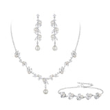 EleQueen Women's Simulated Pearl Wedding Jewelry Set, Cubic Zirconia Marquise Floral Bridal Necklace Earrings Bracelet Sets