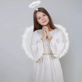 DERAYEE Angel Costume for Kids, Heavenly White Angelic Gown with Wings Headband for Girls Christmas Holiday Dress Cosplay Party