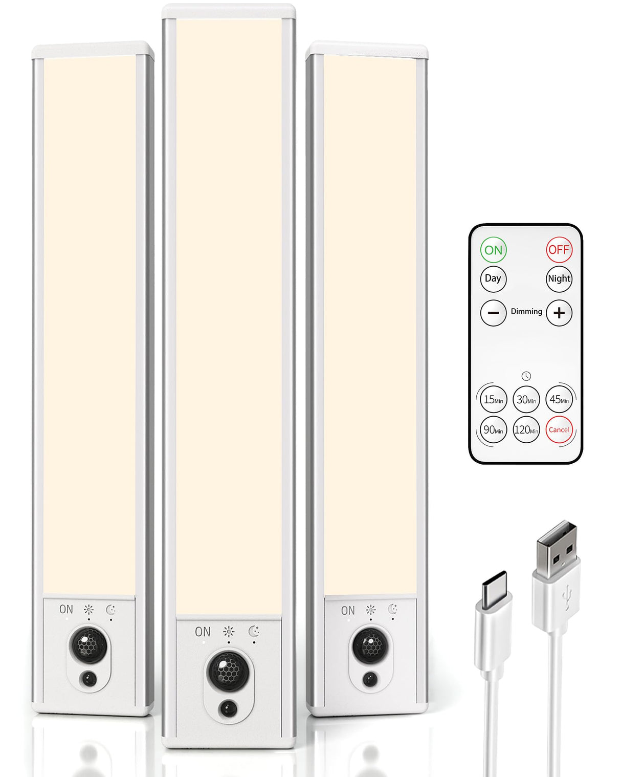 EZVALO 3-Pack Under Cabinet Lighting, 2400mAh Motion Sensor Light, LED Closet Lights Wireless, 3000K Dimmable, Timer, Magnetic, with Remote Control for Kitchen, Closet, Stairs