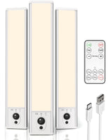 EZVALO 3-Pack Under Cabinet Lighting, 2400mAh Motion Sensor Light, LED Closet Lights Wireless, 3000K Dimmable, Timer, Magnetic, with Remote Control for Kitchen, Closet, Stairs