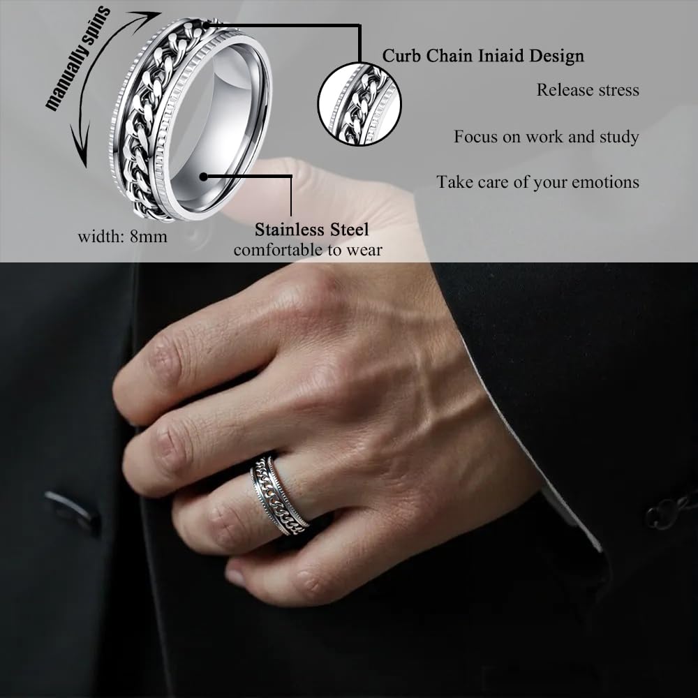 FIRAZIO 20PCS Silver Rings for Men Stainless Steel Rings 7-13