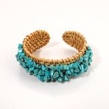 Rattan Bracelet Handmade Lightweight Straw Wicker Braid Cuff Bangle Bracelet Statement Adjustable Bohemian Rattans Woven Chunky Bracelets for Summer Wrist Jewelry (Z Rattan Cuff Bracelet Turquoise)