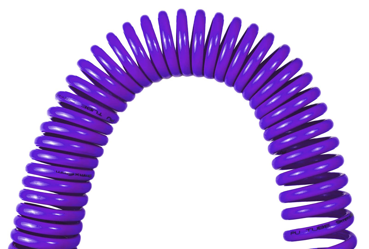 YOTOO Polyurethane Recoil Air Hose, Air Compressor Hose 1/4" Inner Diameter by 25' Long with Bend Restrictor, 1/4" Industrial Quick Coupler and Plug, Purple