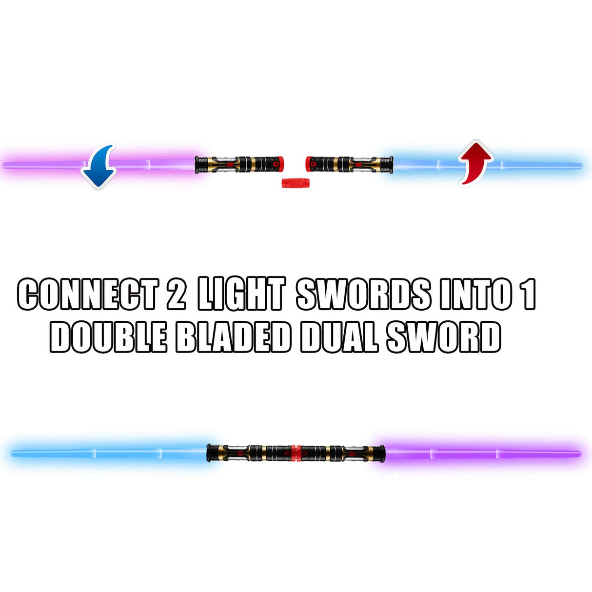2-in-1 Light Up Swords Dual Saber(3 Color Changing Led), Fx Sound (Motion Sensitive) and Telescopic Handle for Galaxy War Fighter Warriors, Halloween Party Kid Gift, Christmas Birthday Present