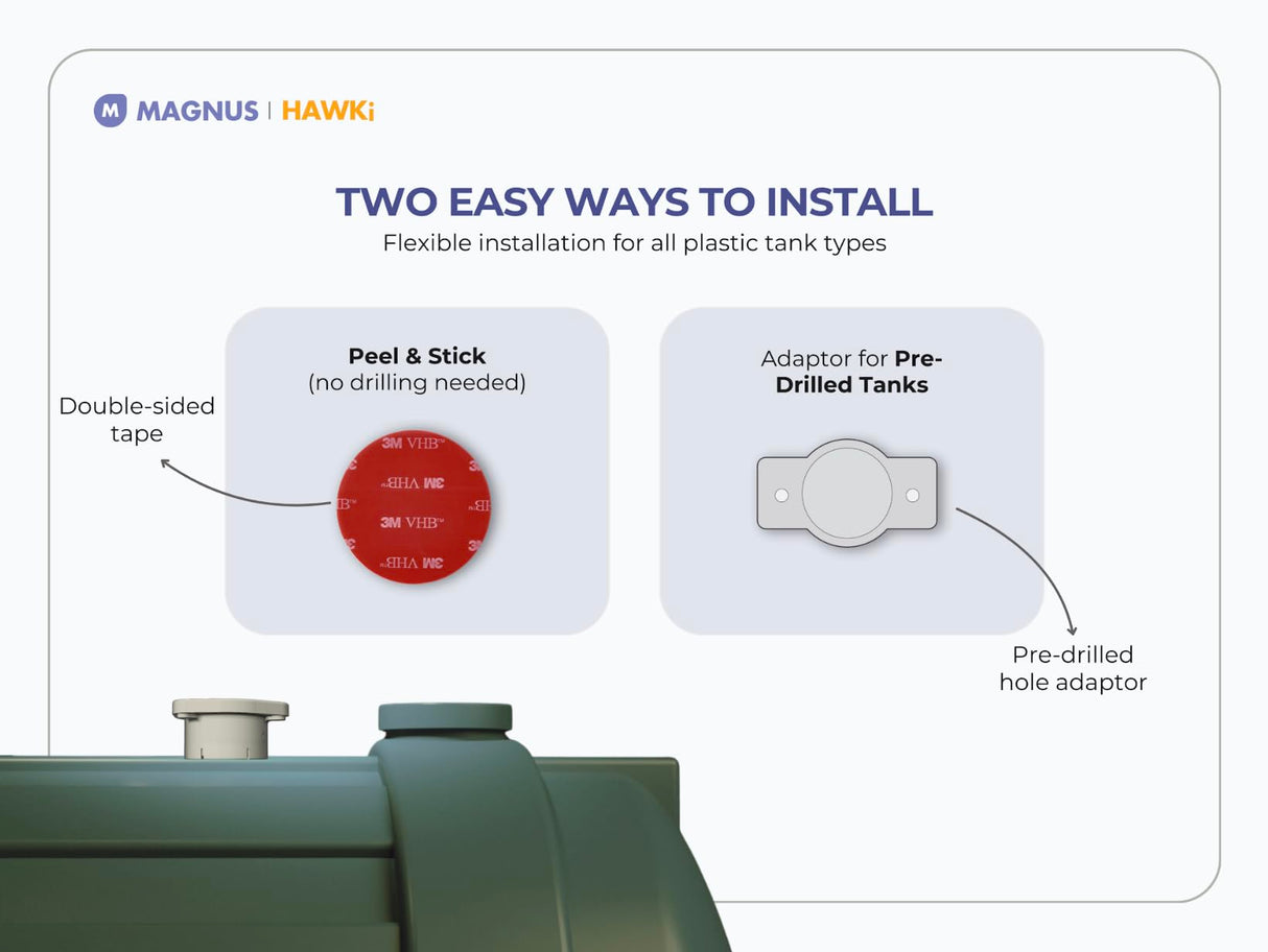 Magnus HAWKi Smart Oil Tank Level Monitor Radar Gauge - Bluetooth Connection to Phone App, Universal Fit - No Drilling Required - Plastic Oil Tank Level Gauge.