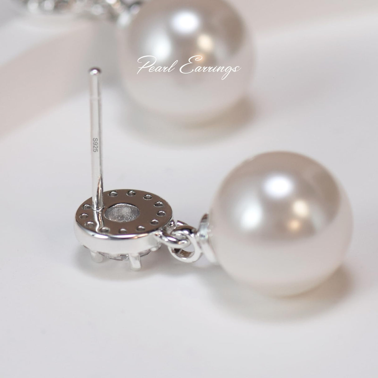 Elegant CZ Pearl Drop Earrings for Women Bridesmaid Wedding Prom (White)