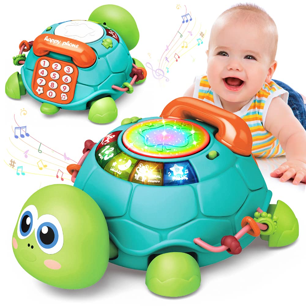 Jyusmile Baby Toys 6 to 12 Months, Musical Turtle Crawling Infant Toys, Early Learning Educational Toy with Light & Sound, Christmas Birthday Gifts for Boy Girl 7 8 9 10 11 Month 0-1 Year Old