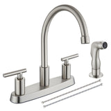 Cinwiny Kitchen Faucet, High Arc 360° Swivel Spout, 2-Handle 8 Inch Centerset Kitchen Sink Faucet with Side Sprayer, 3 or 4 Hole Kitchen Faucet for RV, Utility & Laundry Sink, Brushed Nickel