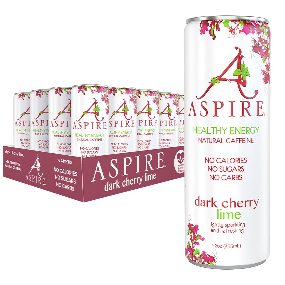 Aspire Dark Cherry Lime, Healthy Energy Drink, Natural Caffeine from Green Tea, Keto-Friendly, Sugar-Free, Zero Calories, 12 fl oz Cans (Pack of 24)