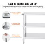 VEVOR Stainless Steel Food Prep Table, 18 x 48 x 34 Inch Commercial Kitchen Worktable, with 2 Adjustable Undershelf, Heavy Duty Prep Tables Metal Work Table for BBQ, Kitchen, Home, and Garage