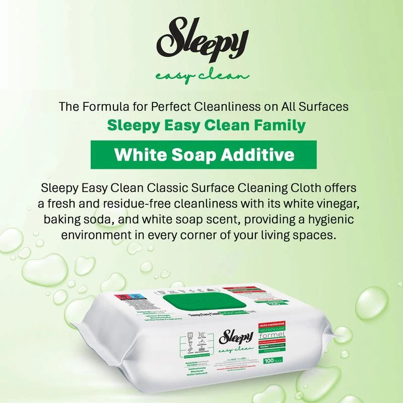 Sleepy Easy Clean Multi Surface Cleaning Wipes - 2x White Soap, 2x Bleach, 2x Herbal Soap - 6 x 100pcs - Disposable - Pack
