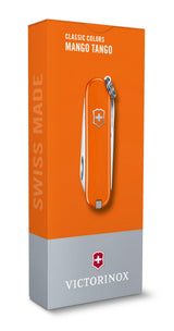 Victorinox Classic SD Swiss Army Knife, Compact, 7 Functions, Swiss Made Pocket Knife with Small Blade, Screwdriver and Key Ring - Mango Tango (Orange)