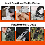 6 in 1 Multifunctional Trauma Shears Foldable with Strap Cutter | Heavy Duty Stainless Steel Emergency Response Shears | Survival Shears With Holster | Medical Trauma shears Tactical | Black