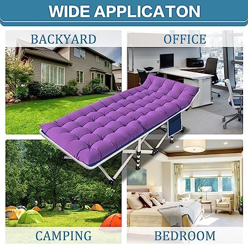 2 Pack Camping Cot with Mattress Comfortable Cots for Sleeping Camping Bed Heavy Duty Folding Cot with Carry Bag for Adults Kids Outdoor Home Guest Bed