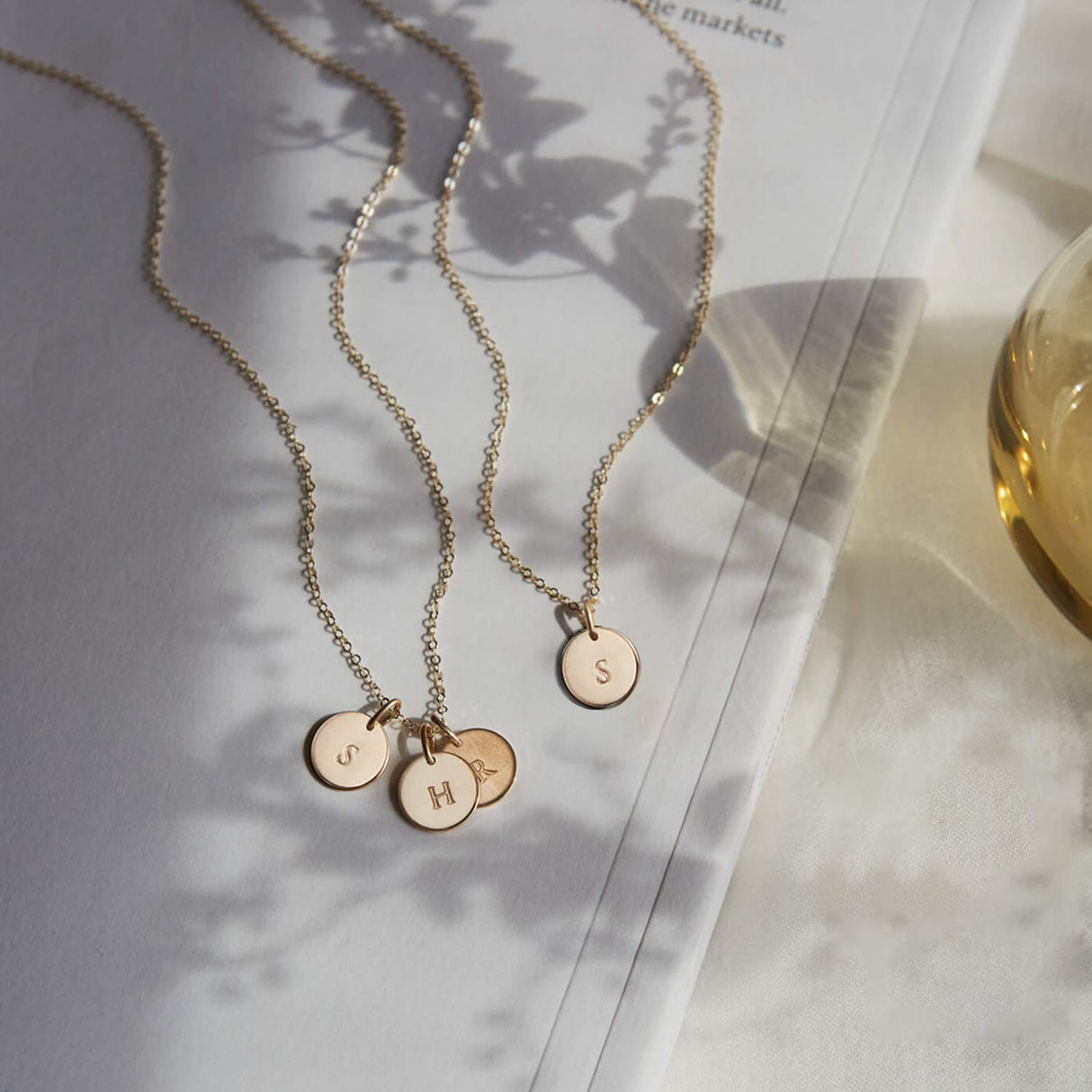 Endless Story Initial Necklaces for Women, 14K Gold Filled, Sterling Silver Custom Dainty Letter Necklace, Initial Necklace, 9mm Disc Pendant, Mom Necklace, Gift for Mom, Daughter, Grandma - 14K Gold Filled