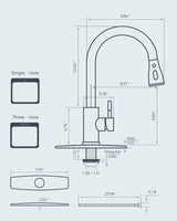 FORIOUS Gold Kitchen Faucet with Pull Down Sprayer, High Arc Single Handle Classic Stainless Steel Sink Faucet 1 or 3 Hole, Suitable for Farmhouse Camper Laundry Rv Bar