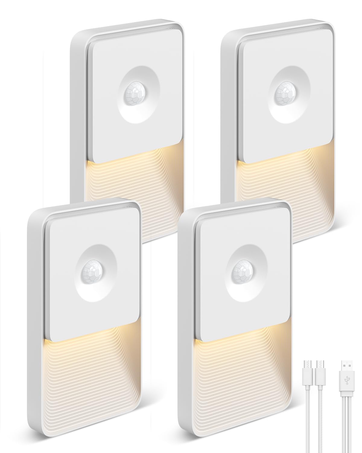 GOODEA Rechargeable Motion Sensor Night Lights for Stairs, Magnetic Stair Lights Indoor, Warm Dimmable Night Light for Hallway,Bathroom,Bedroom,Closet(4 Pack)