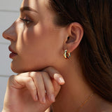 FRUMOS 14K Gold Huggie Hoops 925 Silver Post Colorful CZ Earrings for Women
