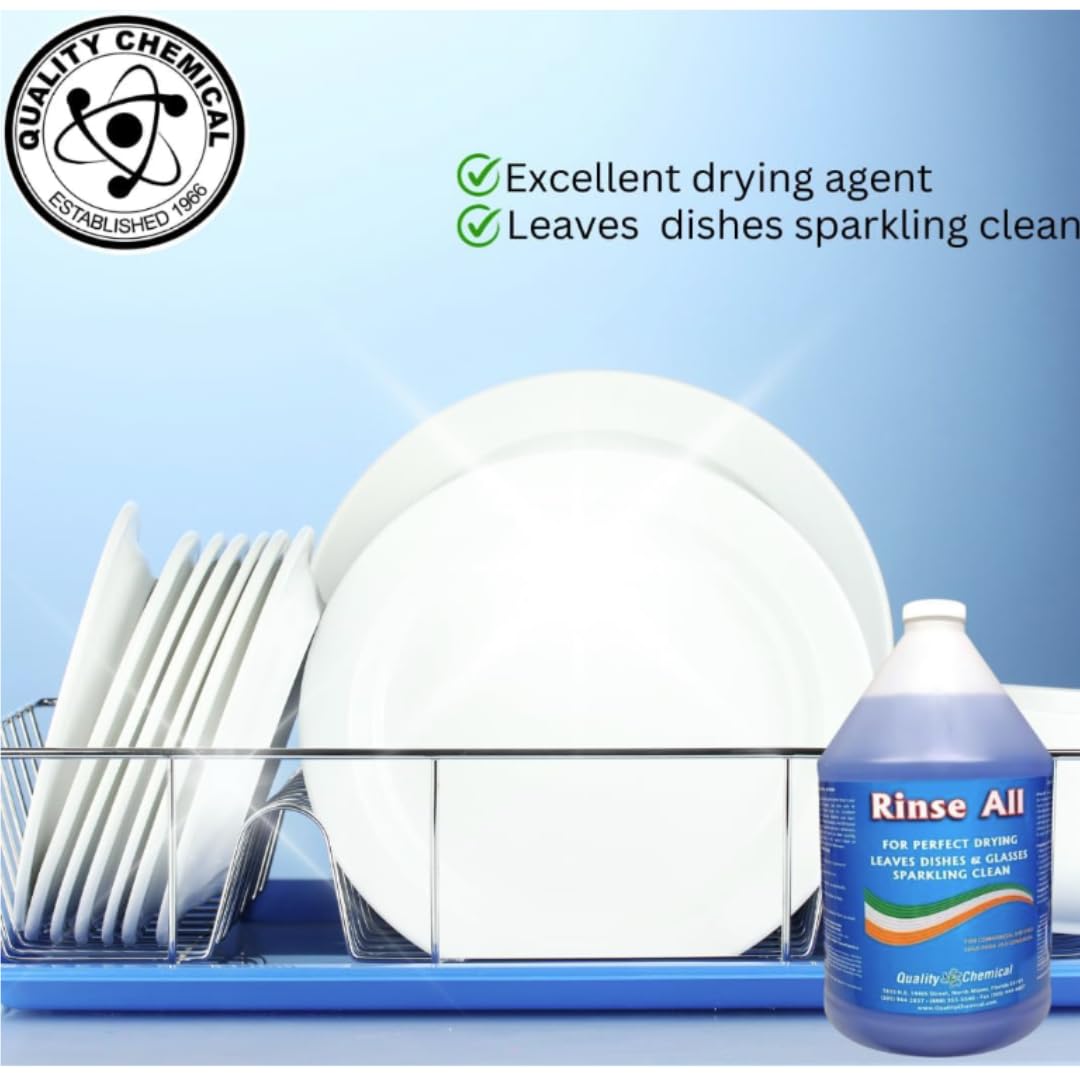 Quality Chemical Heavy Duty Liquid Alkaline Commercial Dishwasher Detergent (1 Gallon) - Rinse All/Commercial Industrial Grade Rinse Aid/Dishwasher Rinse Aid, heat and cool dry Finish (1 Gallon)