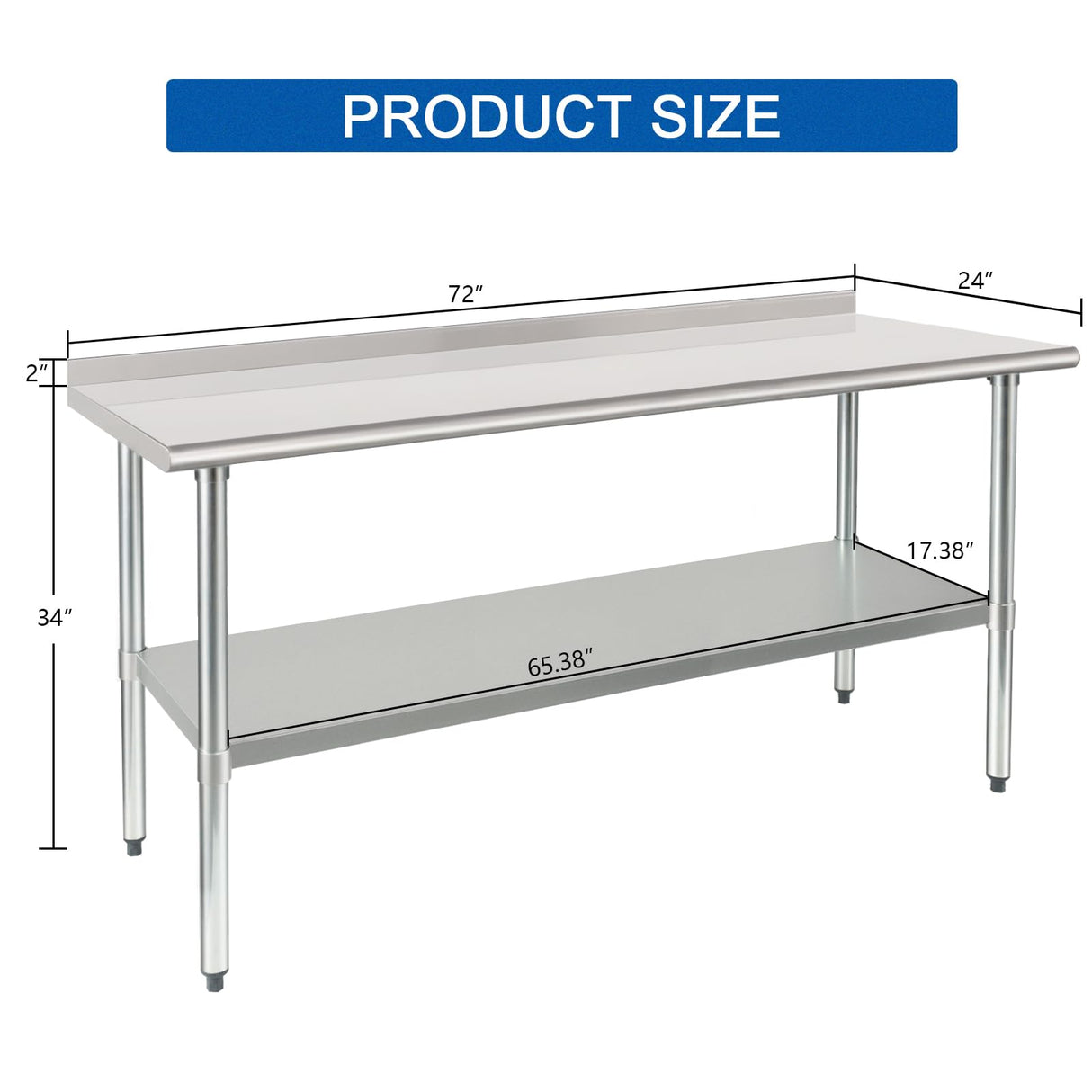 HARDURA Stainless Steel Table Prep & Work Table 24 x 72 Inches NSF Heavy Duty Commercial with Undershelf and Backsplash for Restaurant Kitchen Home and Hotel