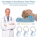 Anvo Memory Foam Pillow, Neck Contour Cervical Orthopedic Bed Pillow for Sleeping Side Back Stomach Sleeper, Ergonomic Design for Neck and Shoulder Pain Relief, Blue White, Firm