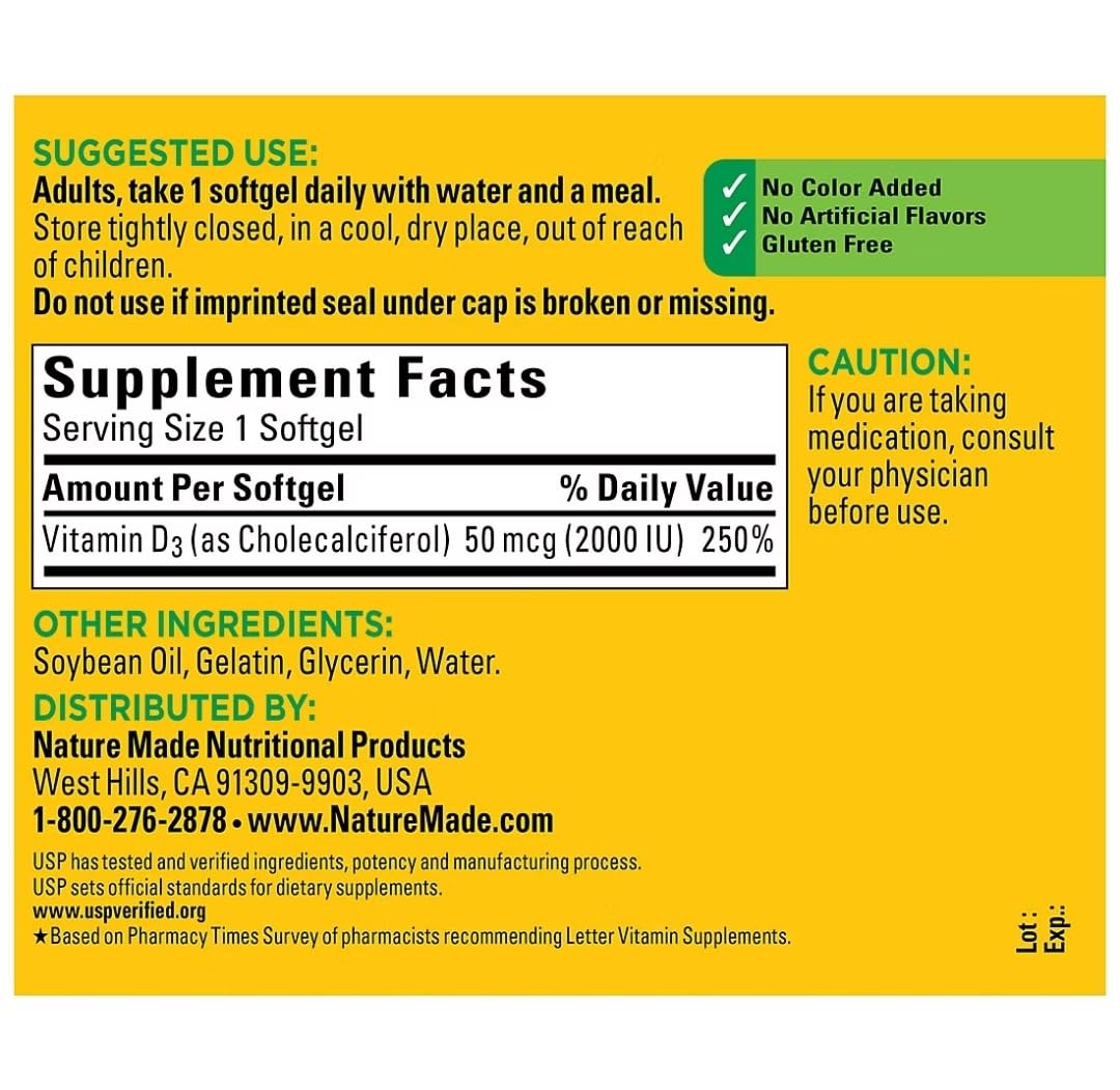 Nature Made Vitamin D3 2000iu 320 Ct. Soft Gels (Packaging May Vary)