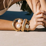 EZSONA Boho Gold-Tone Cuff Bangle Bracelet Set for Women - Chunky Waterdrop Irregular Wide Stackable Minimalist Jewelry