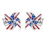 Silver USA American Flag Earrings - Patriotic Star Ears Stud Fourth of July Windmills Independence Day Hoop Jewelry Gift for Women Veterans