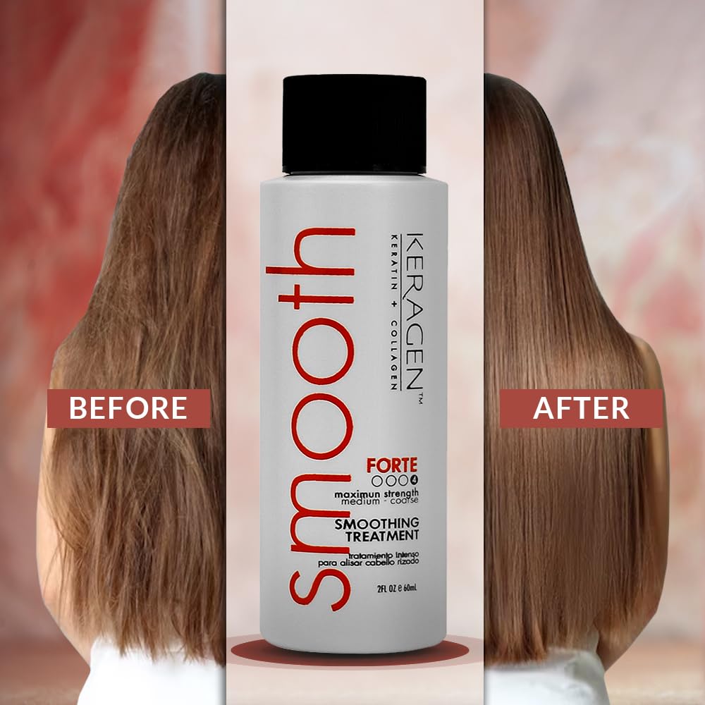 Keragen - Brazilian Keratin Smoothing Treatment, Blowout Straightening System for Dry and Damaged Hair - Forte, Sulfate Free - Eliminates Curls and Frizz, Medium to Coarse Hair (2 Oz)