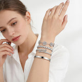 Camhanno Gold Bracelets for Women-4Pcs 18K Gold Plated Love Bangle Tennis Clover Nail Bracelets Stack Set for Women Trendy Non Tarnish Stainless Steel Gold Bangles Accessories Designer Jewelry (Silver Stack Bracelet -2)