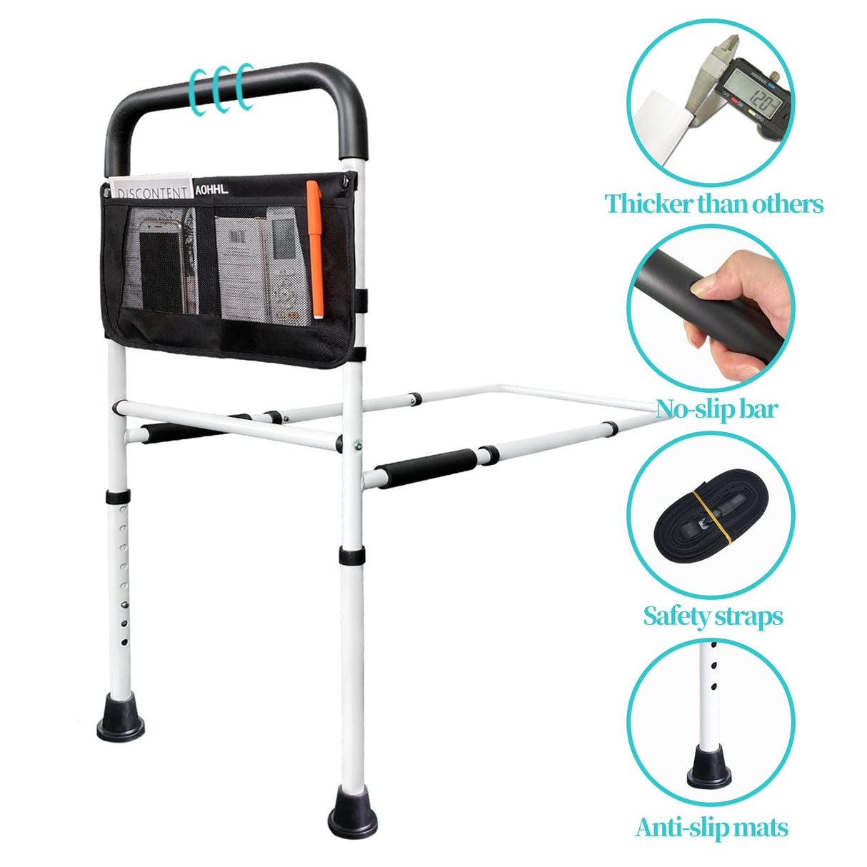 Bed Rails for Elderly Adults Safety with Adjustable Heights Storage Pocket Assist Support Side Railings for Seniors Citizens Slides Under Mattressbed Cane Medical Bed Guard Bed Handles Bars (White)