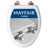 Mayfair Bennett Toilet Seat with Brushed Nickel Hinges, Slow Close Wood Seat, Secure Metal Hinges, Easy Install, Elongated, White
