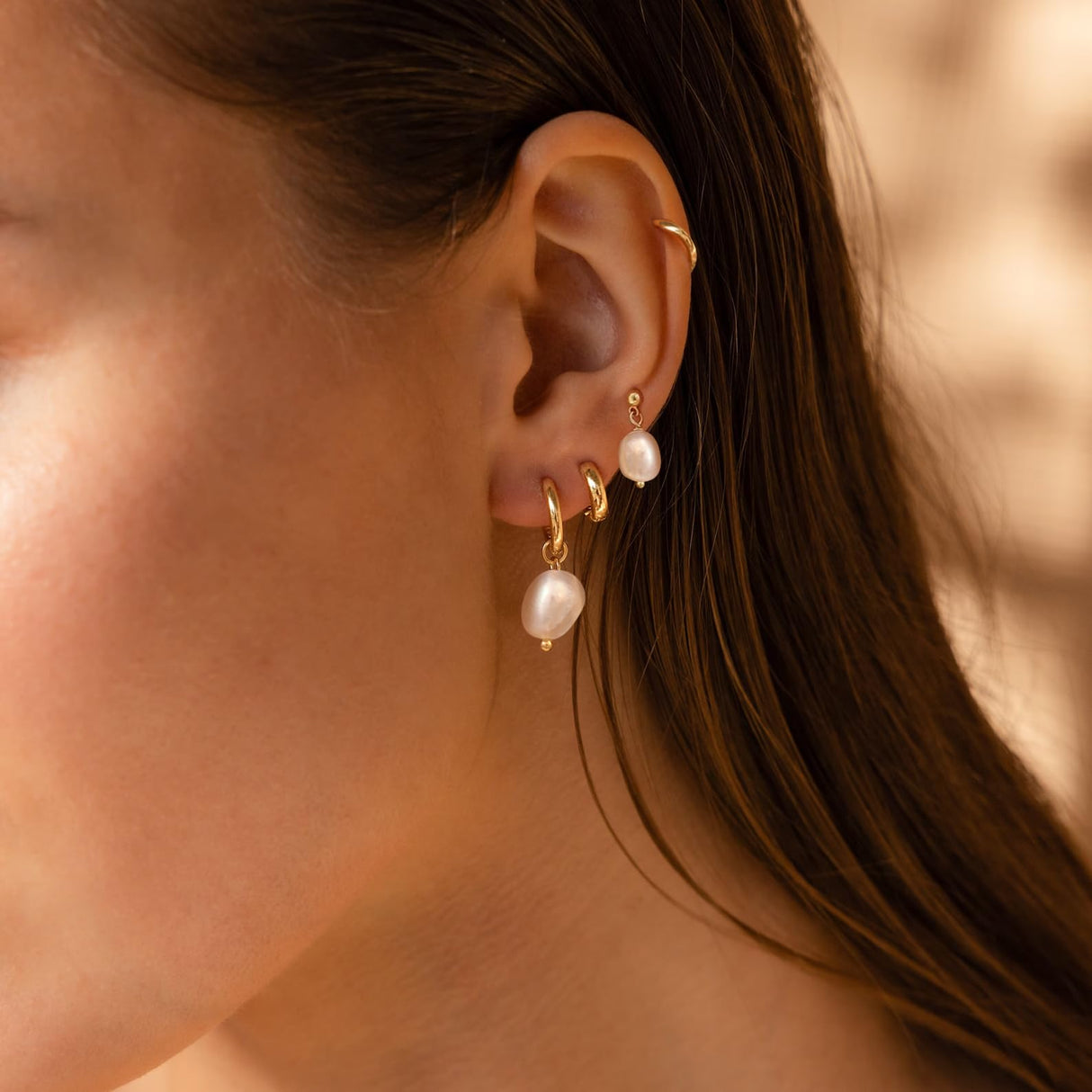 Moodear Gold Earrings for Women, Pearl Hoop Dangle Earring Stack Jewelry