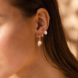 Moodear Gold Earrings for Women, Pearl Hoop Dangle Earring Stack Jewelry